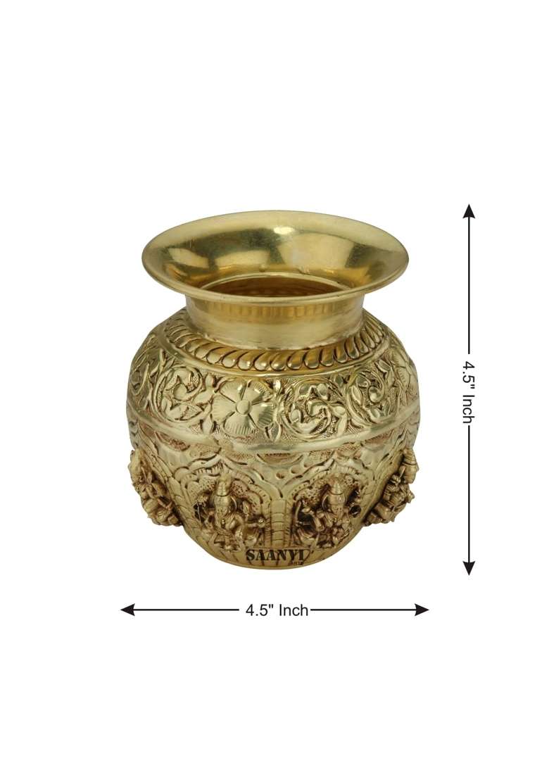 Saanvi Arts Brass Kalash with Goddess Lakshmi Design Handcrafted Traditional Pooja Kalash for Home Temple - Indya