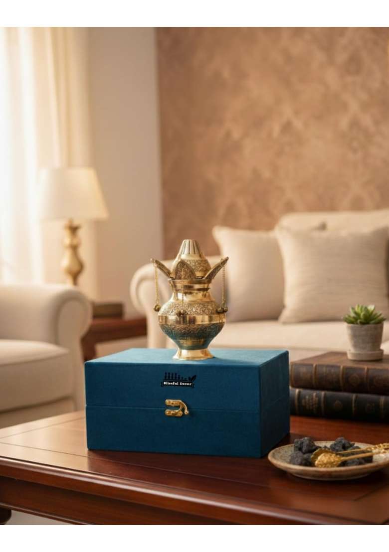 Blissful Decor Gold Presents Pure Brass Pooja Kalash Soma Kalasha Lota with Leaves Poojan Home - Indya