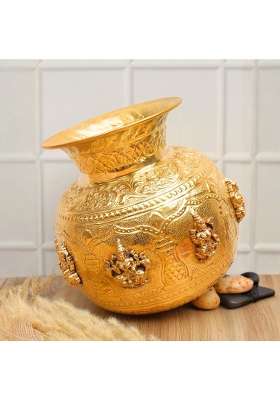 Bharat Idols 100 Percent Brass Ashta Lakshmi Amrit Kalash Premium Brass Puja Kalash with Ashta Devi Avatars