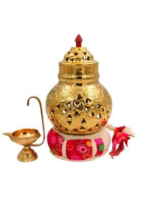Master Brownsmith Brass Garbo for Navratri Pooja Embossed Nakshi Om and Swastik Garba