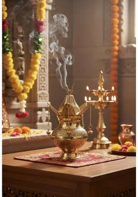 Shree HARI Home Decor Gold Presents Pure Brass Pooja Kalash Soma Kalasha Lota with Leaves Poojan Home