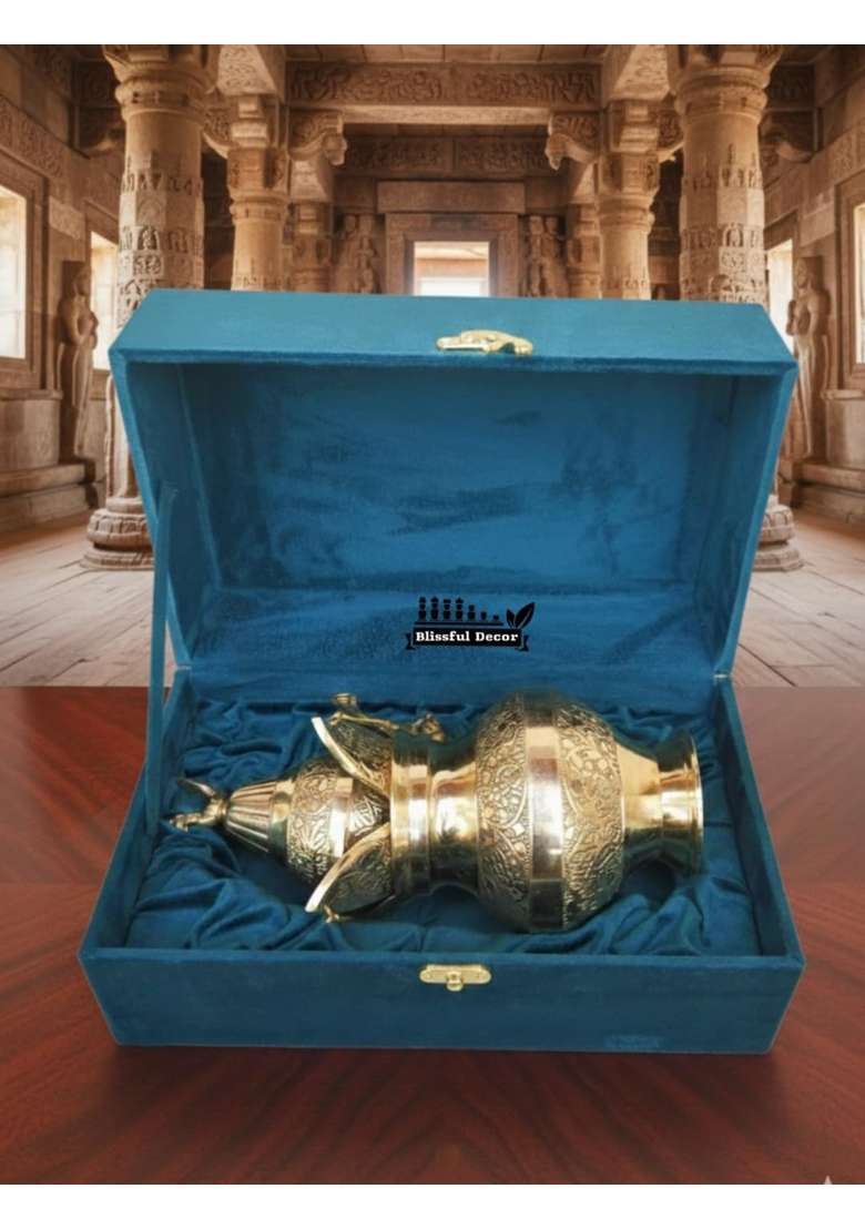 Shree HARI Home Decor Gold Presents Pure Brass Pooja Kalash Soma Kalasha Lota with Leaves Poojan Home - Indya