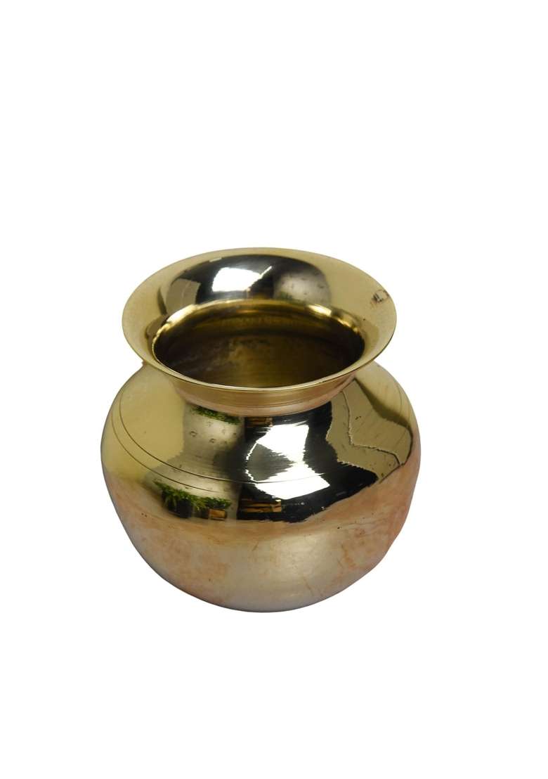 Shaan Mfg Gold Pure Brass Lota Chambu Kalash Traditional Pooja Water Pot 2L - Indya