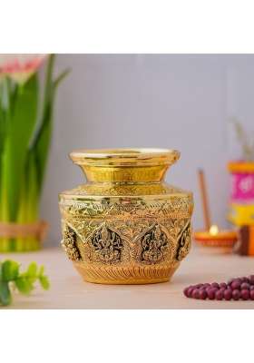 Tholiya Arts Gold Brass Astha Laxmi Kalash Large Size Kalash with Goddess Lakshmi Design