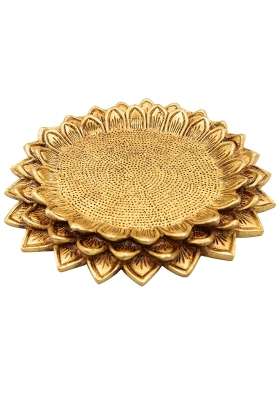 Gold South Indian Arts Brass Lotus Shaped Chowki
