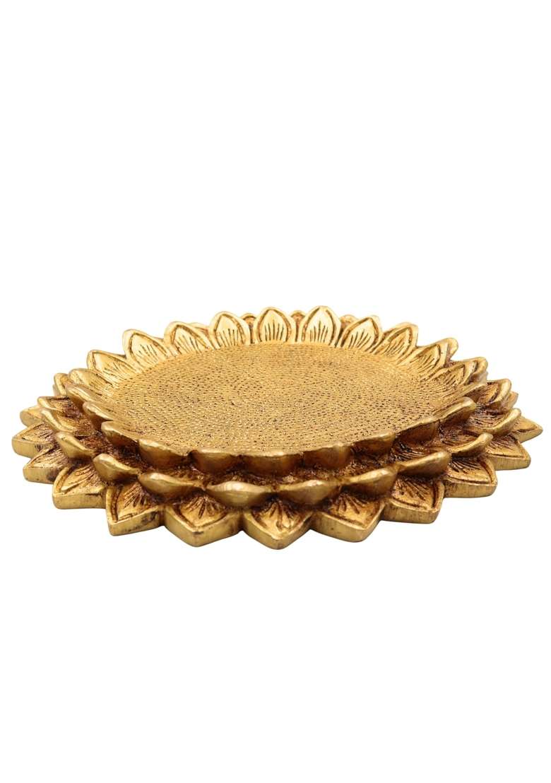 Gold South Indian Arts Brass Lotus Shaped Chowki - Indya
