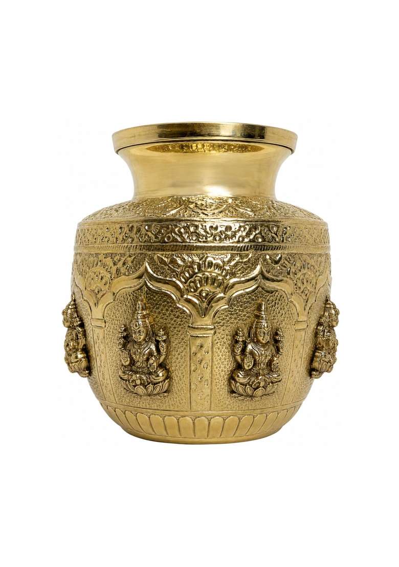 SRI Yagnaa Brass Ashtalakshmi Kalasam Pooja Embossed Lakshmi Design Kalasham - Indya