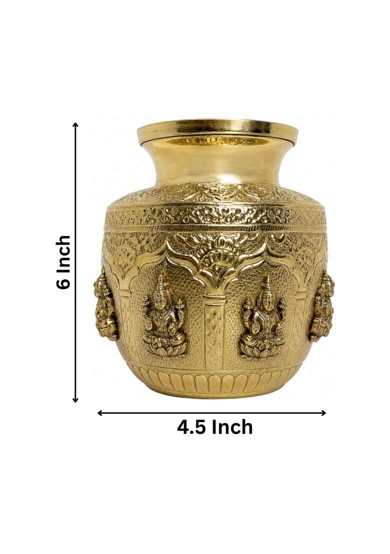 SRI Yagnaa Brass Ashtalakshmi Kalasam Pooja Embossed Lakshmi Design Kalasham - Indya