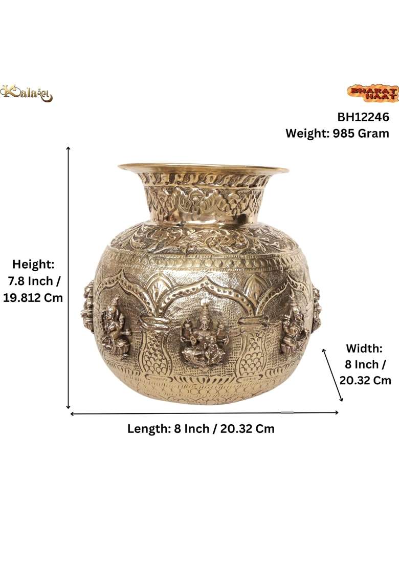 Kalarambh Large Handcrafted Brass Ashtalakshmi Pot Pure Brass Kalash with Ashta Lakshmi Engraving for Pooja - Indya