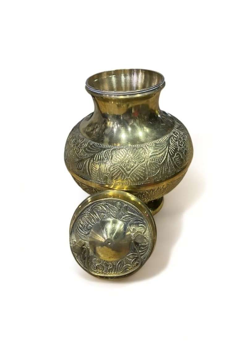 Yellow Brass Lota Kalash with Cover for Pooja Lota Kamandal Gangajali Brass Handcrafted Pavitra Gangajali Lota - Indya