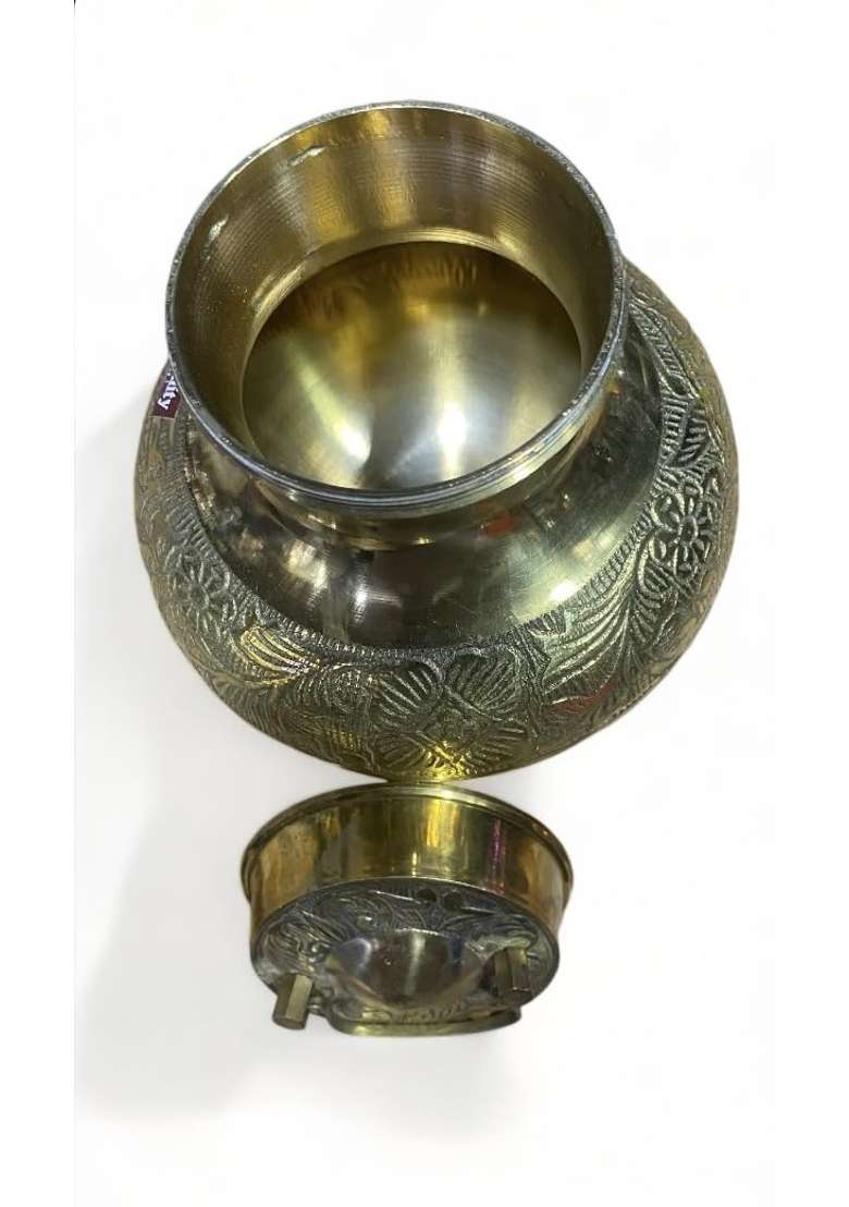 Yellow Brass Lota Kalash with Cover for Pooja Lota Kamandal Gangajali Brass Handcrafted Pavitra Gangajali Lota - Indya