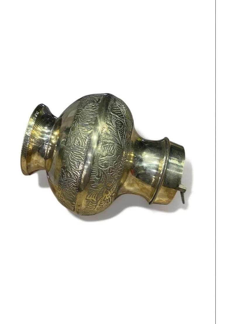 Yellow Brass Lota Kalash with Cover for Pooja Lota Kamandal Gangajali Brass Handcrafted Pavitra Gangajali Lota - Indya