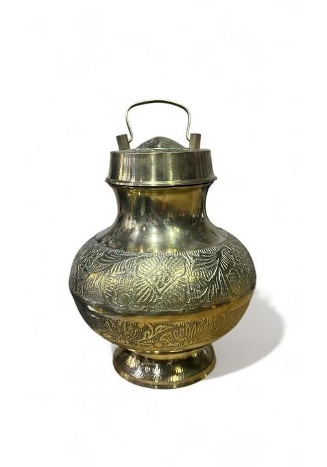 Yellow Brass Lota Kalash with Cover for Pooja Lota Kamandal Gangajali Brass Handcrafted Pavitra Gangajali Lota