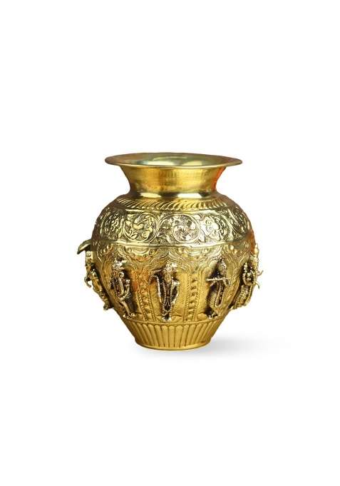ART of PUJA Golden Antique Finish Vishnu Dashavatar Kalash 5 Point 6 Inch