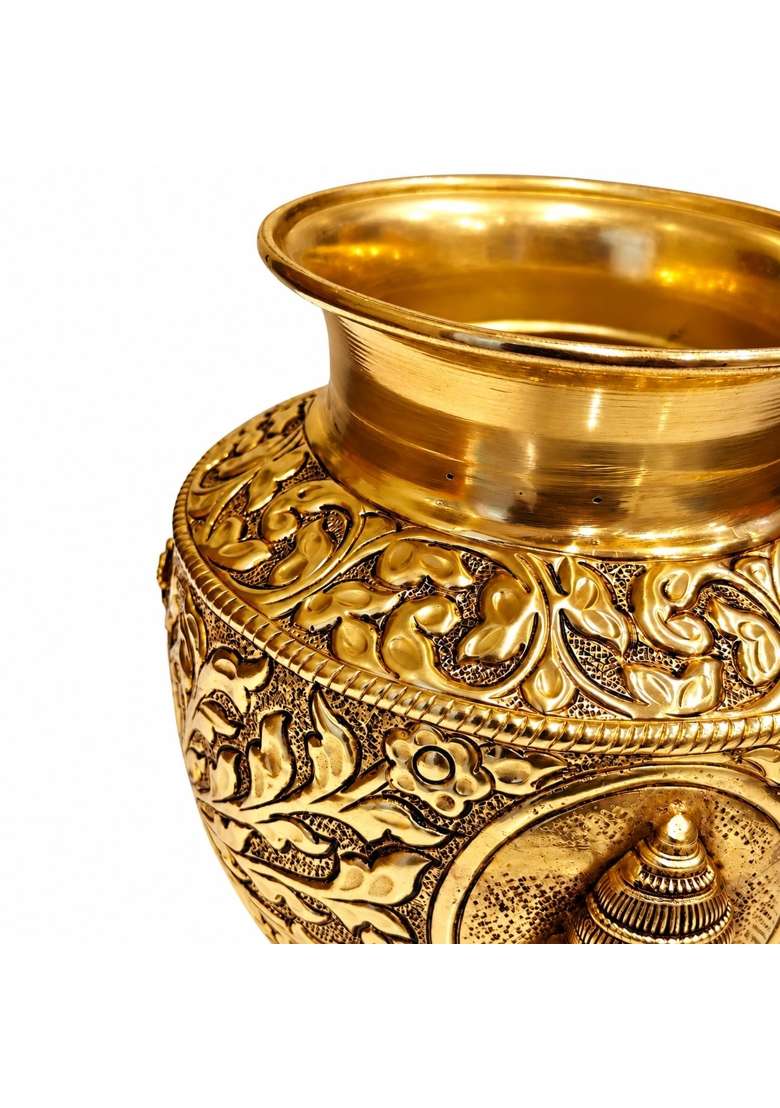 Ashopi Decor Yellow Brass Tirupati Balaji Mukha Kalash for Pooja Traditional Lord Venkateswara Face Kalash - Indya