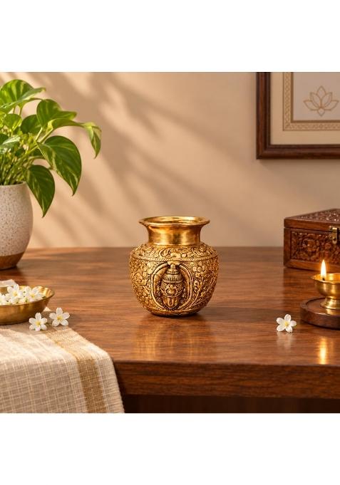 Ashopi Decor Yellow Brass Tirupati Balaji Mukha Kalash for Pooja Traditional Lord Venkateswara Face Kalash