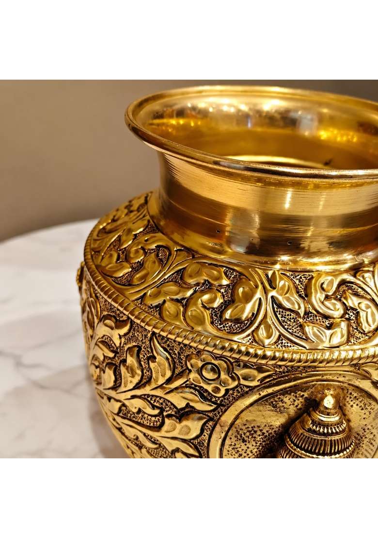 Ashopi Decor Yellow Brass Tirupati Balaji Face Pooja Kalash for Home Temple - Indya