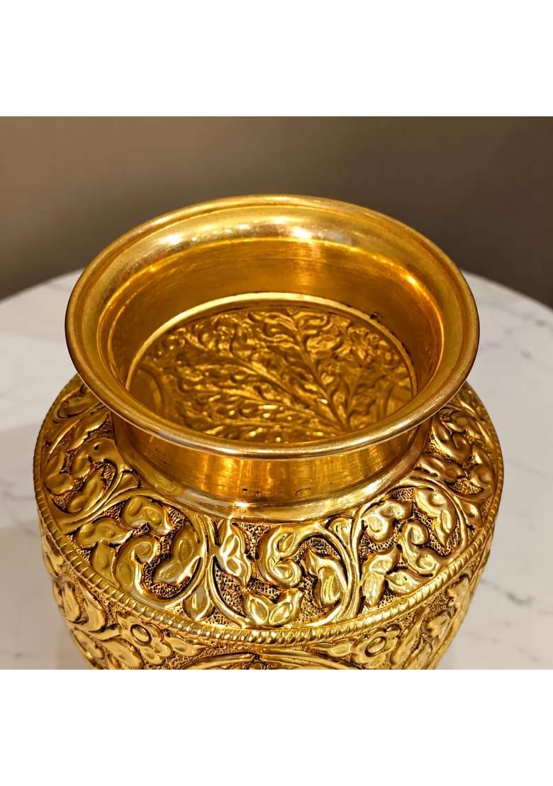 Ashopi Decor Yellow Brass Tirupati Balaji Face Pooja Kalash for Home Temple - Indya