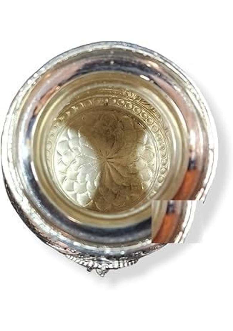 Pure German Silver Coated Design Bindi Kagu for Pooja Kalash Chambu Lota Brass Chandi Large Set of 1 - Indya