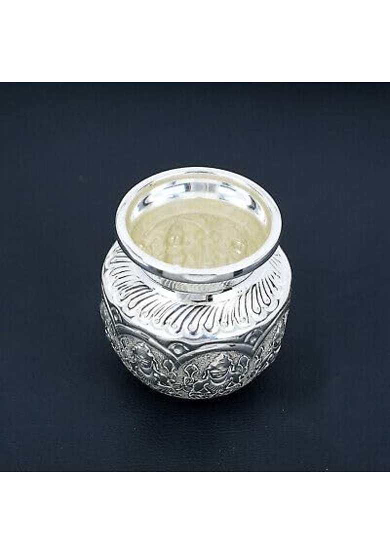Pure German Silver Coated Design Bindi Kagu for Pooja Kalash Chambu Lota Brass Chandi Large Set of 1 - Indya