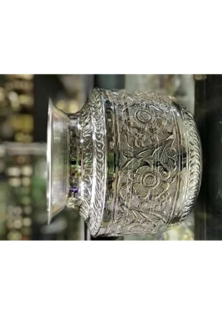 Pure German Silver Coated Design Bindi Kagu for Pooja 4 Ltrs Pooja Kalash Chambu Lota Brass Silver Coated Kagu - Indya