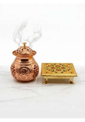 OHAM Indian Traditional Brass and Copper Pooja Set Combo 500ML Copper Kalash Vessel