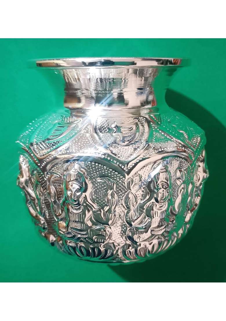 Pure German Silver Ashtalakshmi Kalash Pooja Decor German Silverl Ashtalakshmi Kalash 15 X 16 X 25 Cms - Indya