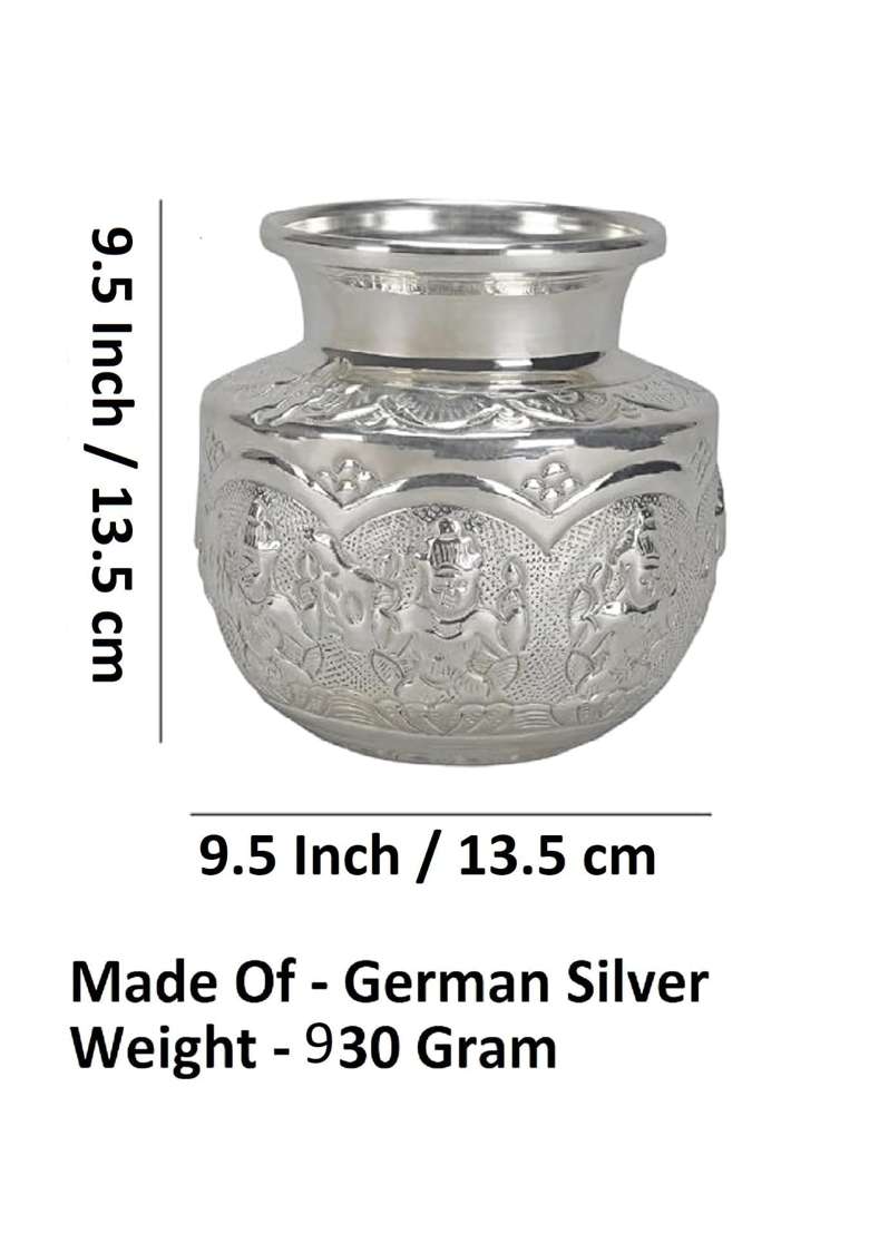 Pure German Silver Ashtalakshmi Kalash Pooja Decor German Silverl Ashtalakshmi Kalash 15 X 16 X 25 Cms - Indya