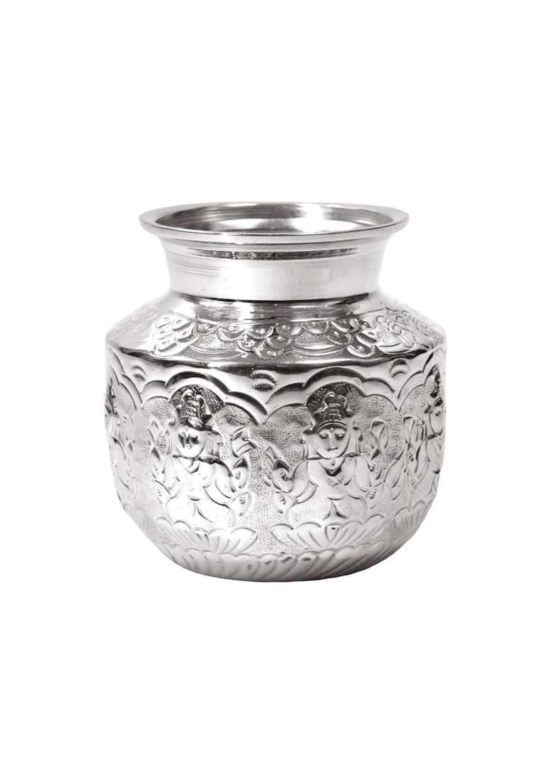 Pure German Silver Ashtalakshmi Kalash Pooja Decor German Silverl Ashtalakshmi Kalash 15 X 16 X 25 Cms - Indya