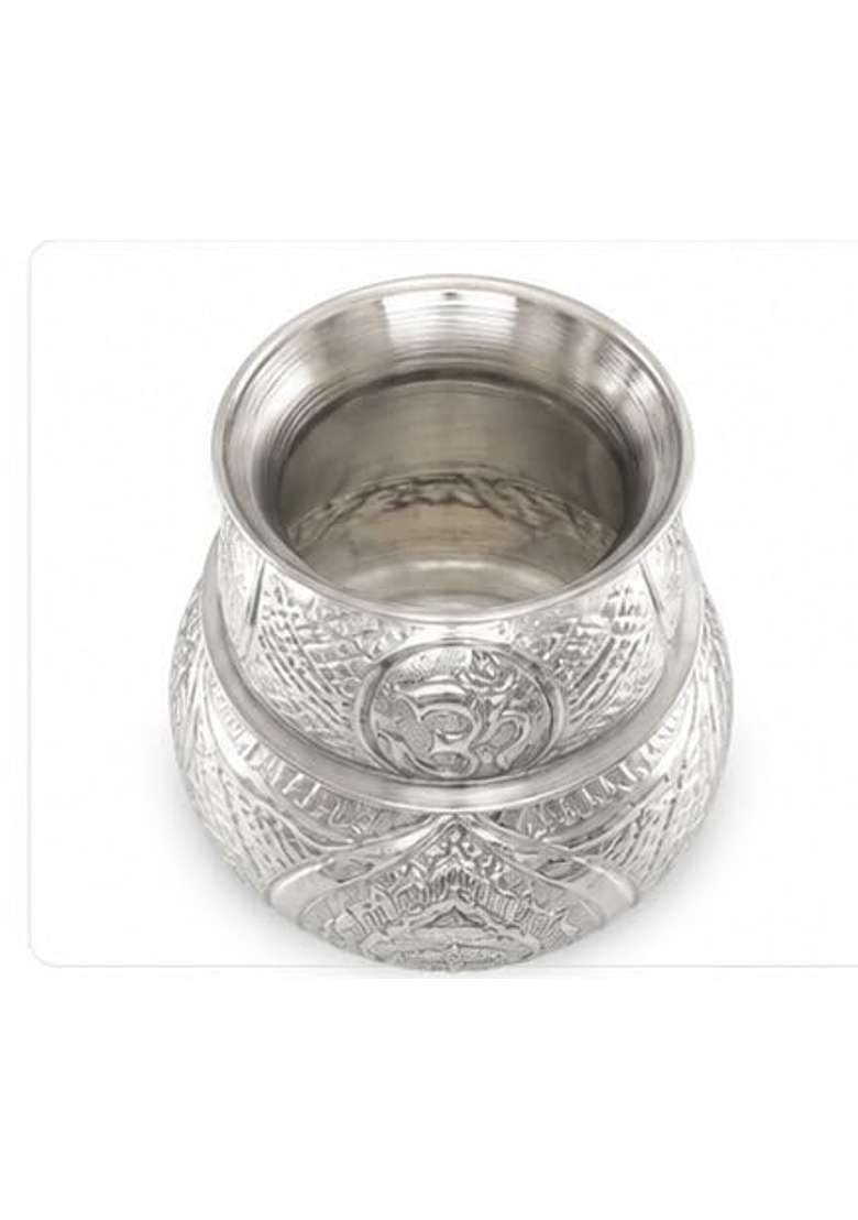 Shiv Home World German Silver Embossed Pooja Kalash 3 Liters 19x19x19 CM and Lota 1 Liter 13x13x13 CM - Indya