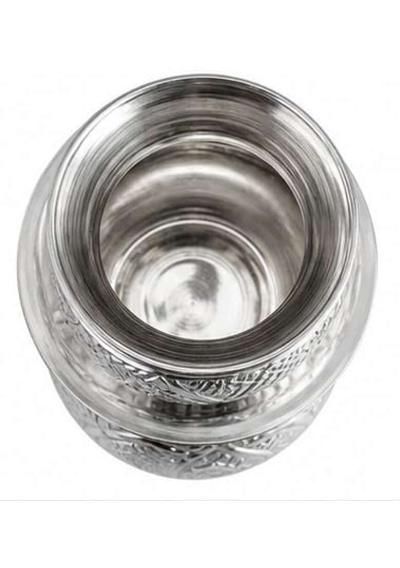 Shiv Home World German Silver Embossed Pooja Kalash 3 Liters 19x19x19 CM and Lota 1 Liter 13x13x13 CM - Indya