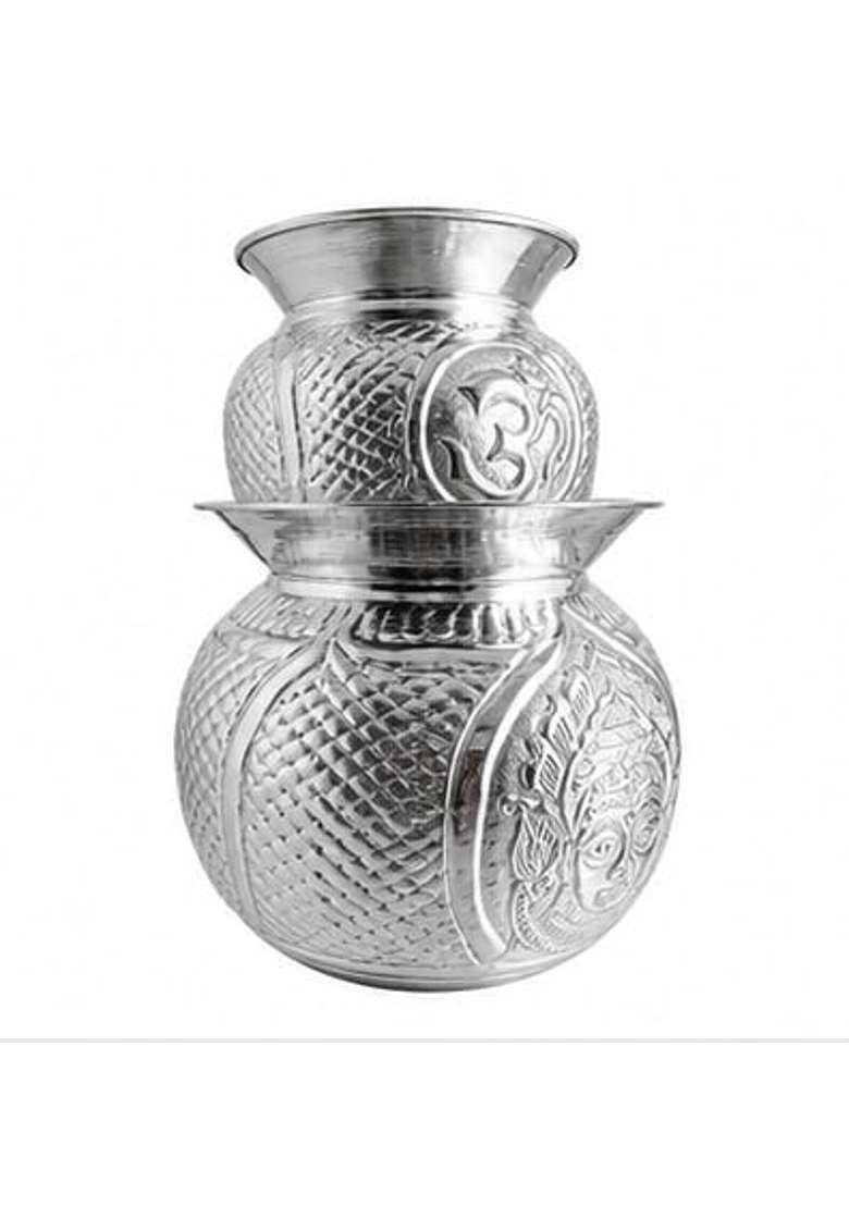 Shiv Home World German Silver Embossed Pooja Kalash 3 Liters 19x19x19 CM and Lota 1 Liter 13x13x13 CM - Indya