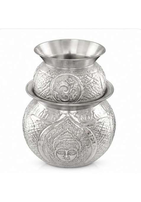Shiv Home World German Silver Embossed Pooja Kalash 3 Liters 19x19x19 CM and Lota 1 Liter 13x13x13 CM