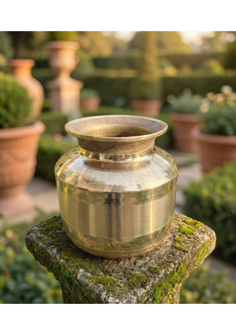 Shiv Home World Pure Brass Puja Kalash Pot Traditional Engraved Peetal Matka for Water Storage and Home Decor - Indya