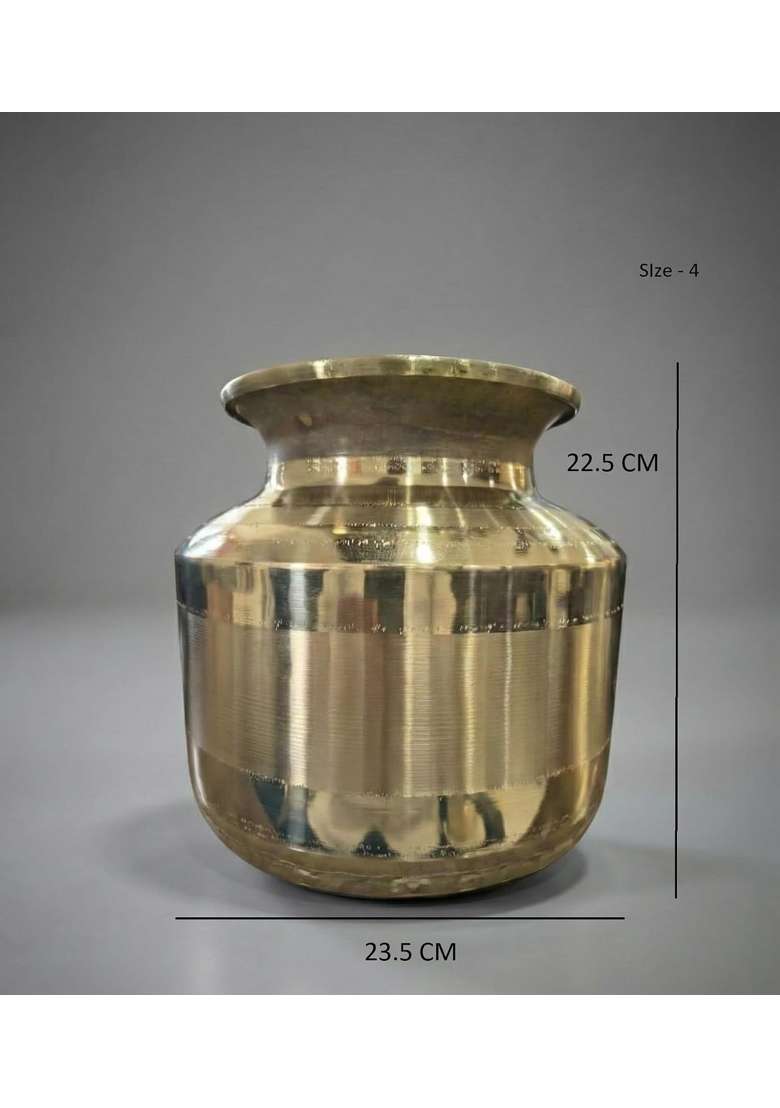 Shiv Home World Pure Brass Puja Kalash Pot Traditional Engraved Peetal Matka for Water Storage and Home Decor - Indya