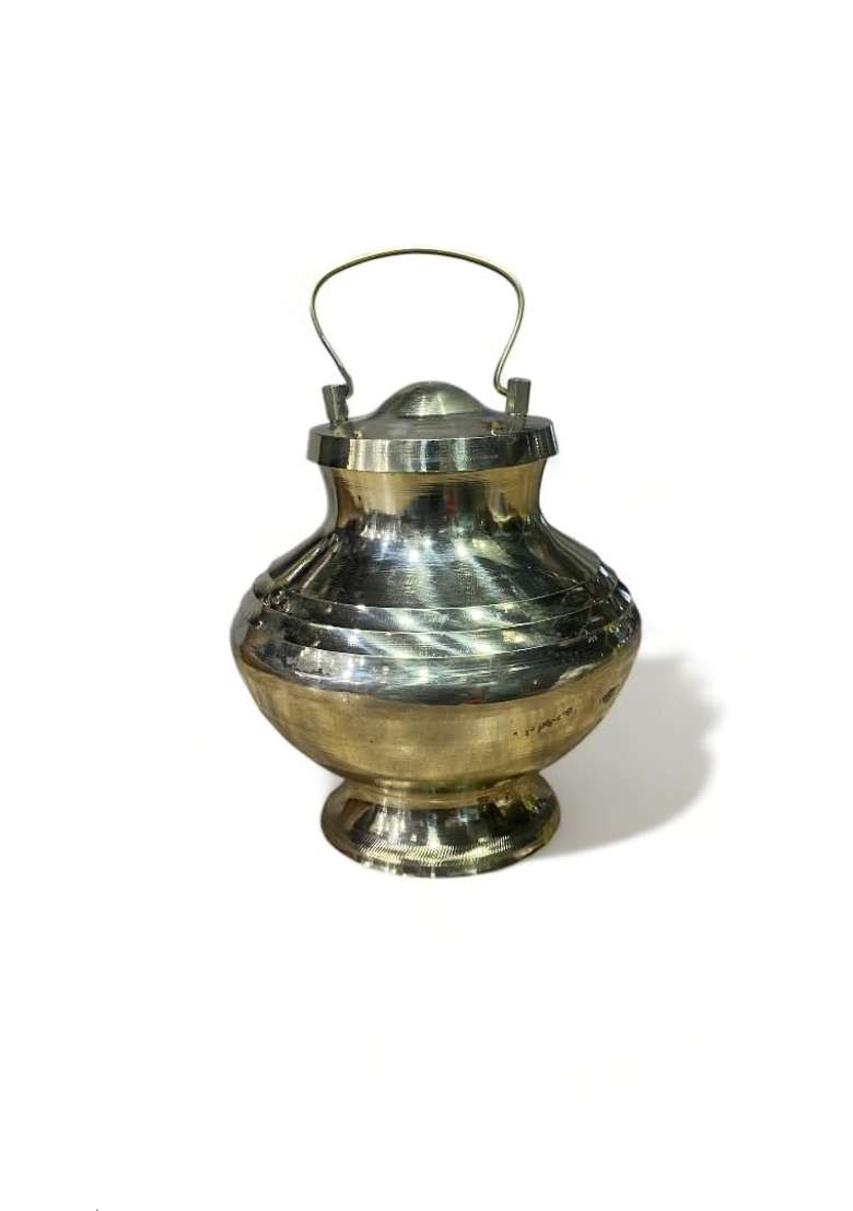 Yellow Brass Lota Kalash with Cover for Pooja Lota Kamandal Gangajali Brass Handcrafted Pavitra Gangajali Lota - Indya