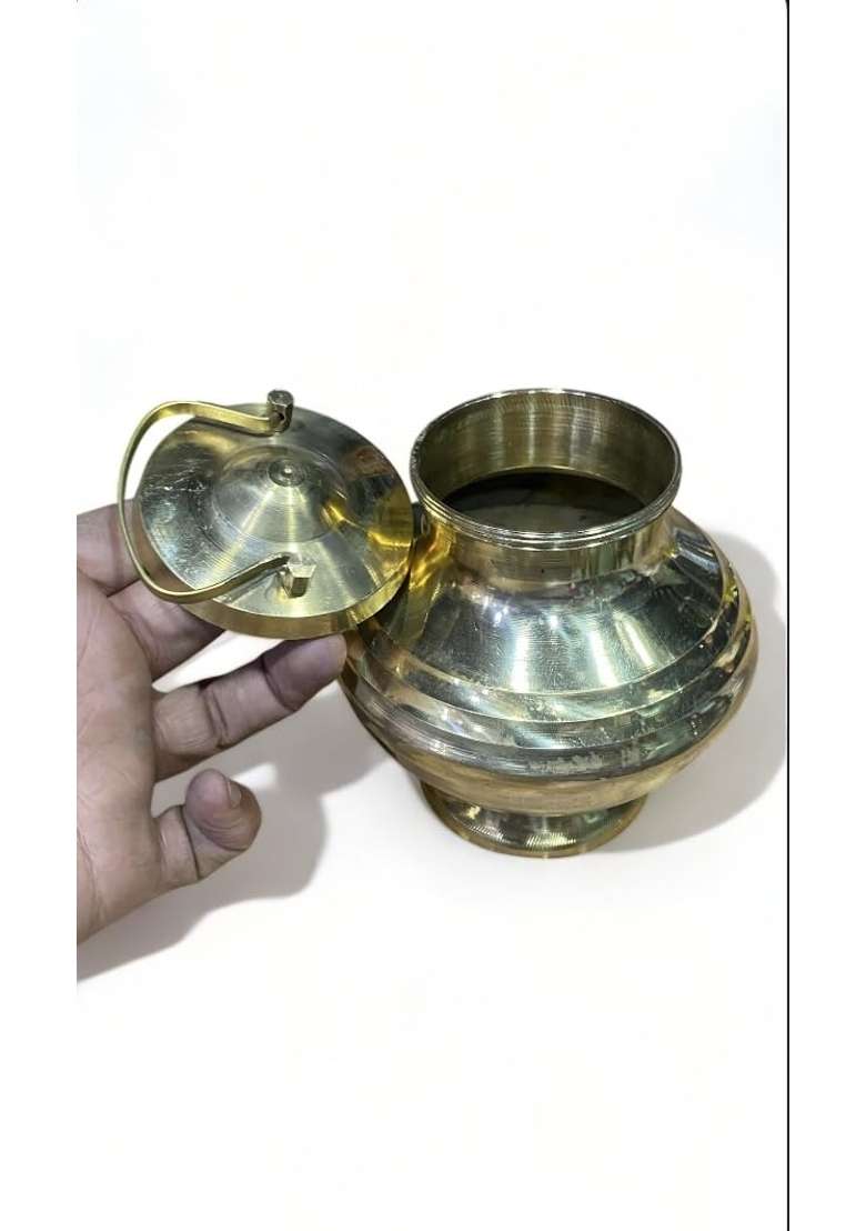 Yellow Brass Lota Kalash with Cover for Pooja Lota Kamandal Gangajali Brass Handcrafted Pavitra Gangajali Lota - Indya