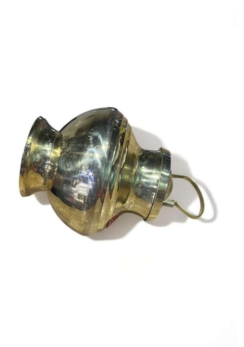 Yellow Brass Lota Kalash with Cover for Pooja Lota Kamandal Gangajali Brass Handcrafted Pavitra Gangajali Lota - Indya