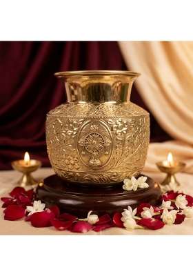 Bharat Idols 100 Percent Pure Brass Shankh Chakra Kalash Kodom Namah Engraved Pooja Kalash for Home Mandir