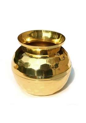 Shineria Gold One 1000ML Piece of Diamond Cut Brass Lota for Puja Brass Kalash