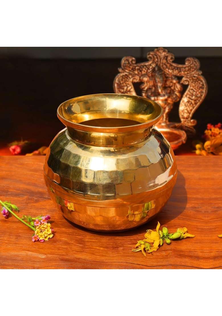 Shineria Gold One 1000ML Piece of Diamond Cut Brass Lota for Puja Brass Kalash - Indya