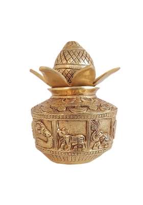 Kalarambh Yellow Brass Pooja Kalash 7 Inch Heavy Traditional Kalash for Mandir and Ritual Use 4 Point 03 KG