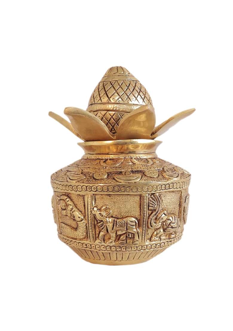 Kalarambh Yellow Brass Pooja Kalash 7 Inch Heavy Traditional Kalash for Mandir and Ritual Use 4 Point 03 KG - Indya