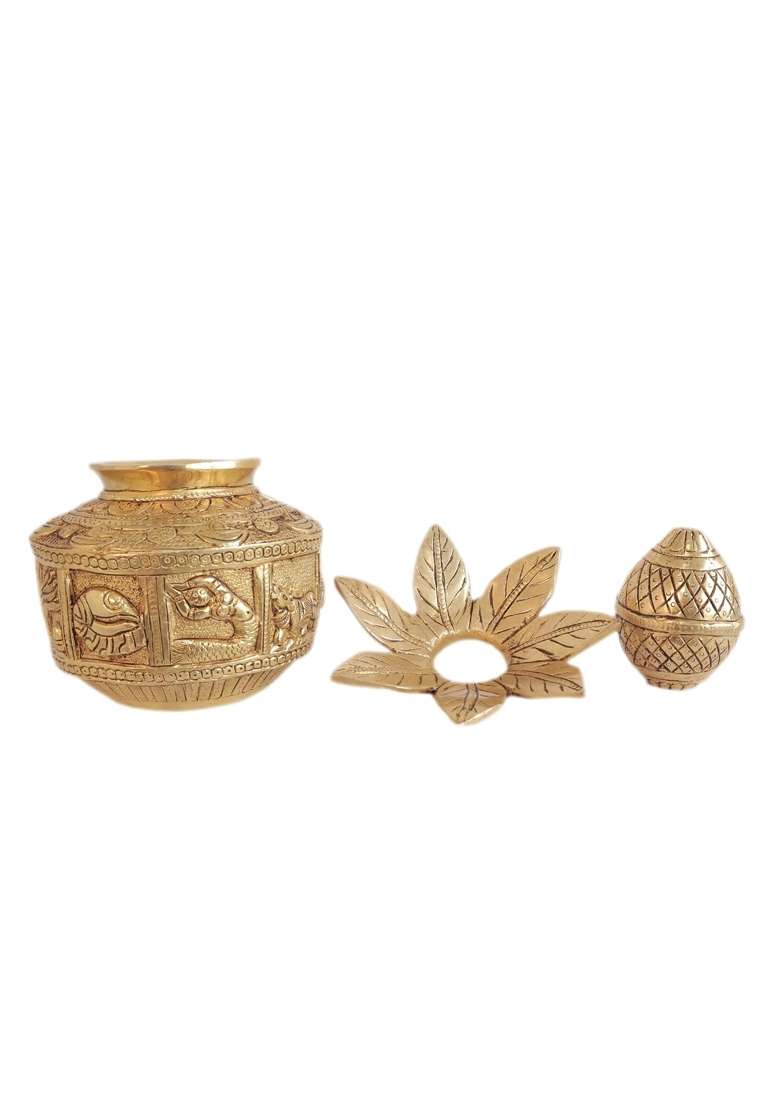 Kalarambh Yellow Brass Pooja Kalash 7 Inch Heavy Traditional Kalash for Mandir and Ritual Use 4 Point 03 KG - Indya