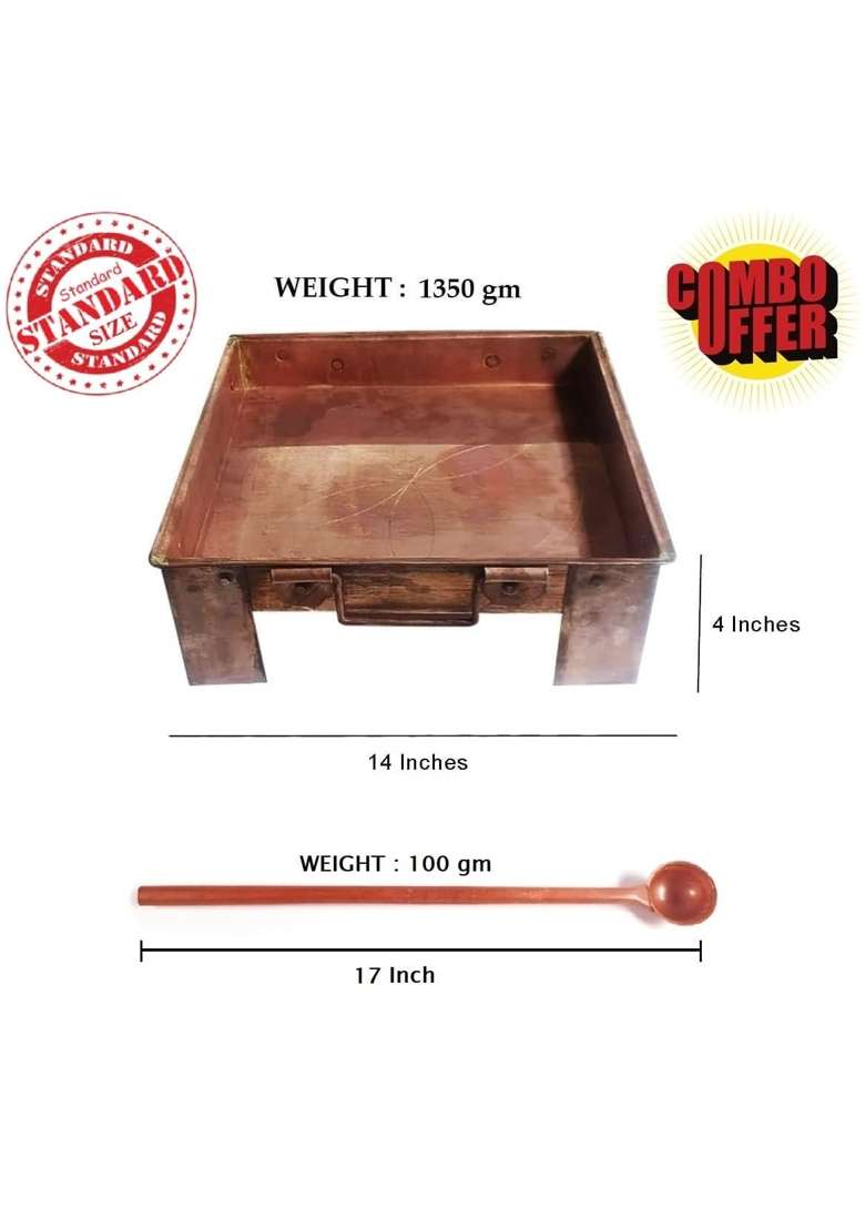 Omkriya Havan Kund for Home Pure Copper with Handle on Both Side for Yagya Havan Kund with Stand for Puja - Indya