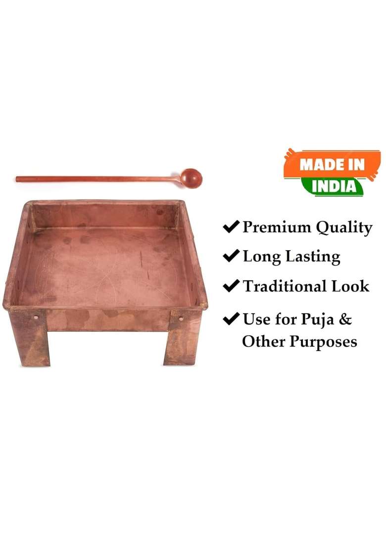 Omkriya Havan Kund for Home Pure Copper with Handle on Both Side for Yagya Havan Kund with Stand for Puja - Indya