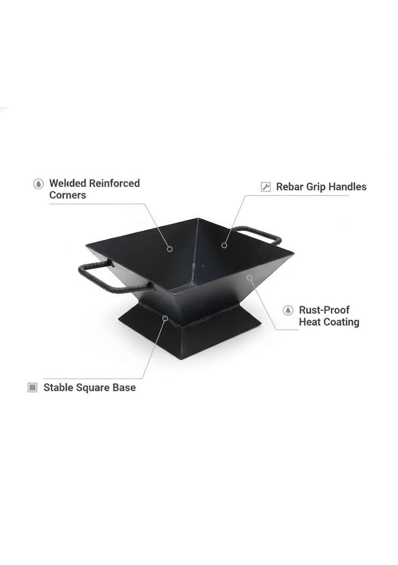 Ozonaturals Black 100 Percent Iron Hawan Kund for Home Big Size Durable Iron Large Havan Kund with Handles - Indya
