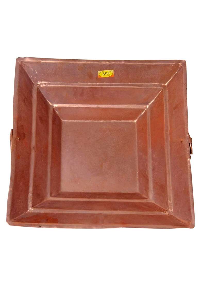 Shiv Shakti Arts Handmade Pure Copper 15 Point 7 Inch X 15 Point 7 Inch X 4 Point 3 Inch Hawan Kund for Home - Indya