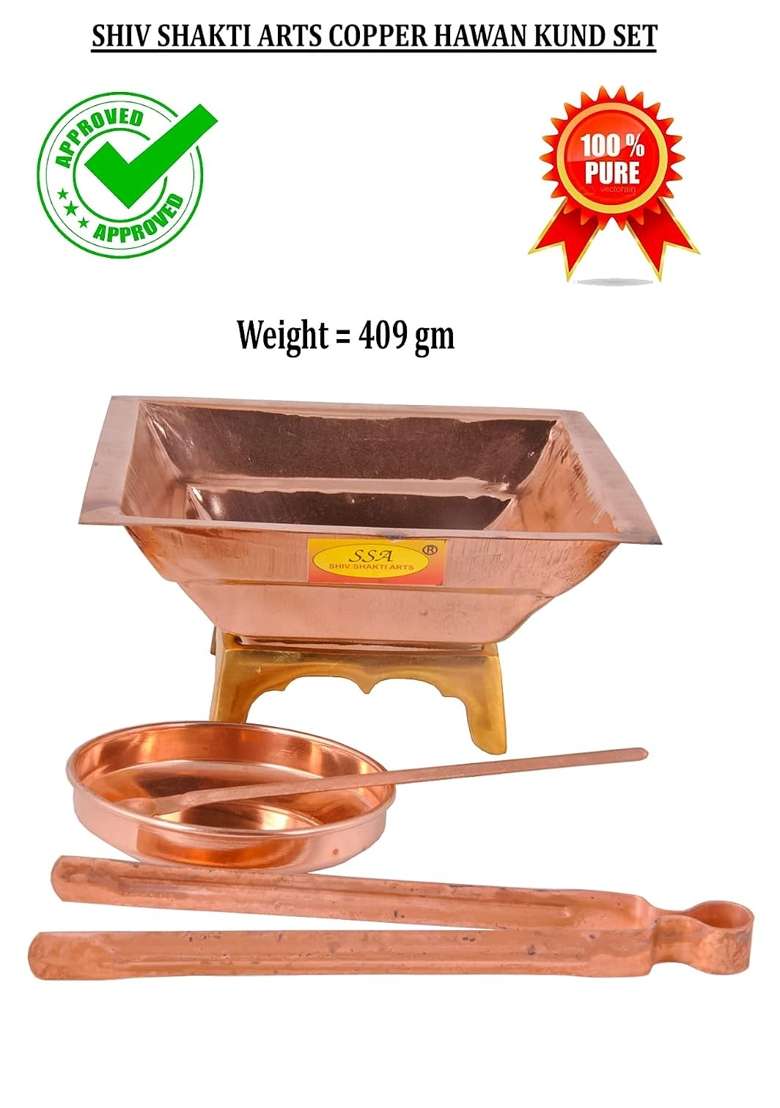 Shiv Shakti Arts Pure Copper Hawan Kund Set Agnihotra Kit Havan Set - Indya