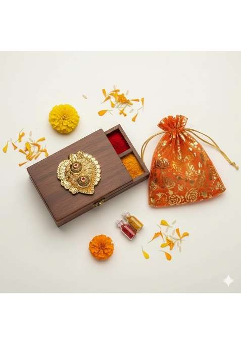 VS Club 50 Pack Gold Plated Haldi Kumkum Karanda with Beautiful Organza Potli and Filled Bottles